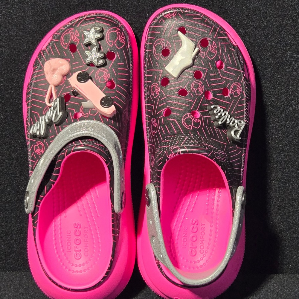 Crocs Barbie Crush Clog Womens 8, Mens 6 Black‎ Pink Platform Sandals Limited Ed - Picture 11 of 13